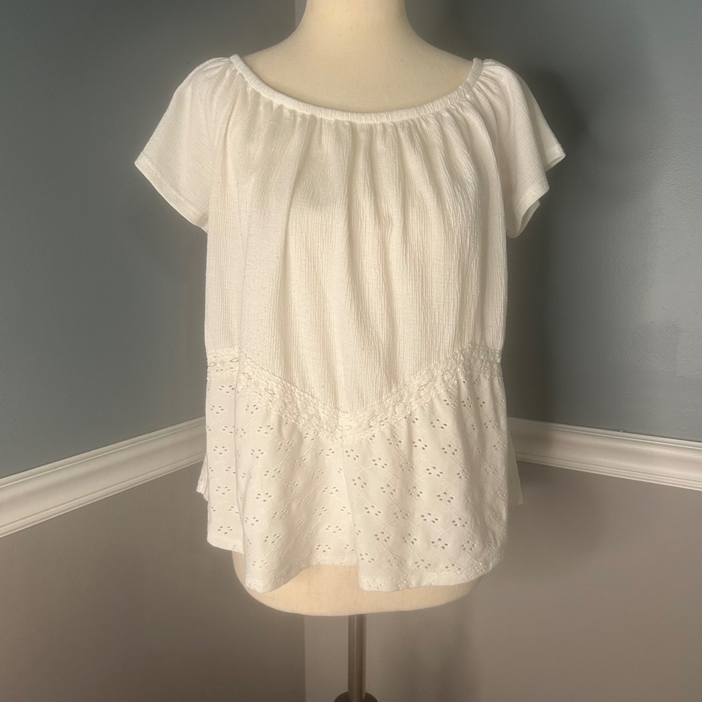 Daytrip white knit off the shoulder summer top oversized boho short‎ sleeve